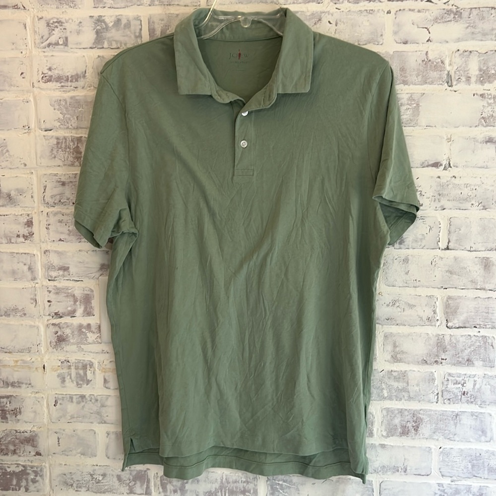 J. Crew Mens Large Sueded Cotton Polo Shirt Tshirt Green Preppy Short Sleeve